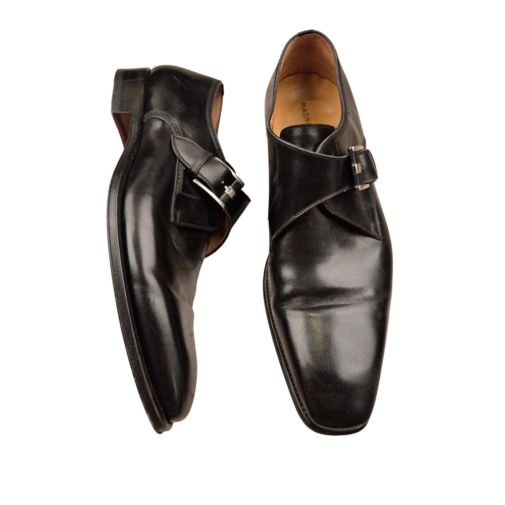 Magnanni Mens Black Leather Single Monk Strap Dress Shoes Made in Spain Sz 11.5